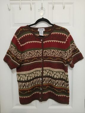 Vintage Alfred Dunner Knit Short Sleeve Cardigan Sweater Top